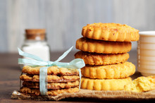 Stacks Of Butter Cookies Tied With A Ribbon