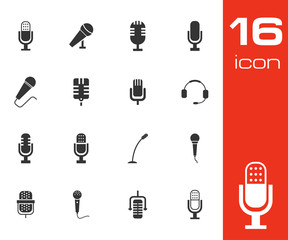 Wall Mural - vector black microphone icons set