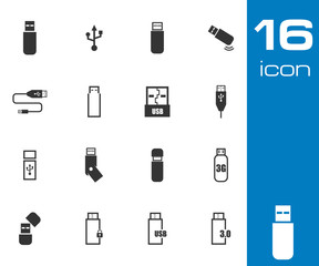 Sticker - Vector black  usb  icons set