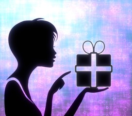 attactive girl silhouette with present