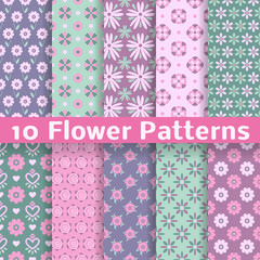 Wall Mural - romantic flower different vector seamless patterns (tiling)