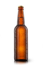 Beer Bottle With Water Drops Isolated On White
