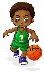 Canvas Print - A young Black boy playing basketball