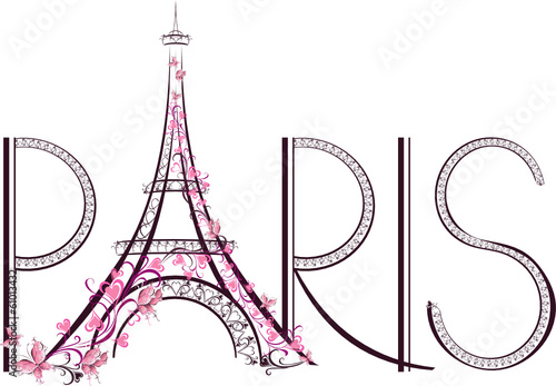 Nowoczesny obraz na płótnie Tower Eiffel with Paris lettering. Vector illustration