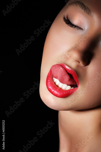 Woman Licking Her Red Sexy Lips Passion Woman Licking Her Red Sexy Lips Passion