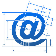 Canvas Print - Email symbol with dimension lines for blueprint drawing