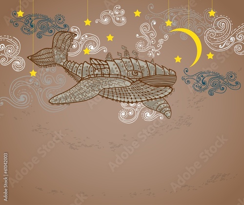 Obraz na płótnie canvas Steampunk wieloryb w nocnym niebie