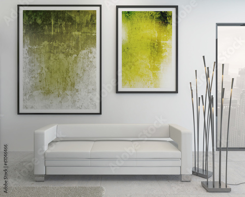 Naklejka na szybę Modern green and white colored living room interior