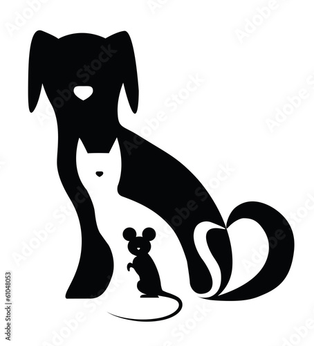 Naklejka dekoracyjna Funny dog cat and mouse composition