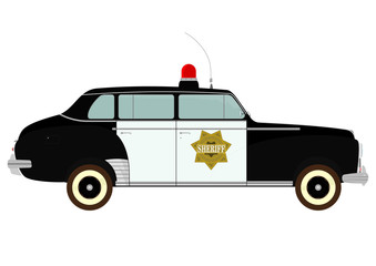 Wall Mural - Silhouette of vintage police car on a white background.