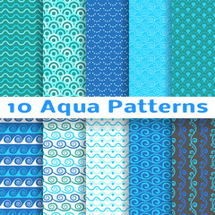 Wall Mural - wave different seamless patterns (tiling). vector illustration