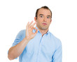 Sarcastic funny man showing ok sign on white background 
