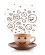 Coffee-cup with brown hand drawn happy smiley faces