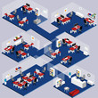 3d Isometric company with office furniture, working desks etc