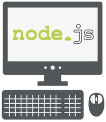 Wall Mural - vector icon of personal computer with node js title on the scree
