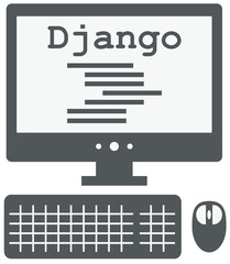 Wall Mural - vector icon of personal computer with django code on the screen,
