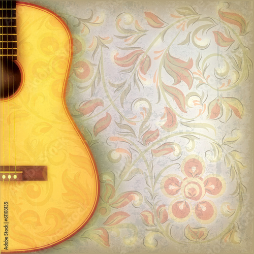 Obraz na płótnie canvas dwuczęściowy "dyptyk" Abstrakcyjne tło muzyczne grunge z gitarą i kwiatowy ornament