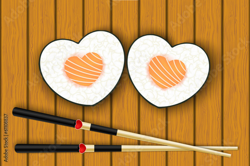 Tapeta ścienna Sushi w kształcie serca i pałeczki