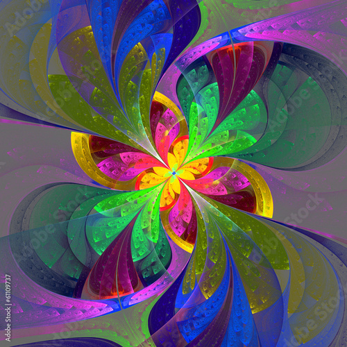 Obraz na płótnie canvas czteroczęściowy "tetraptyk" Multicolor piękny fraktal kwiat na szarym tle. 
