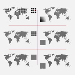 Wall Mural - set of dotted world maps in different resolution