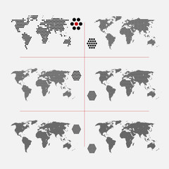 Wall Mural - set of dotted world maps in different resolution