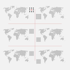 Wall Mural - set of dotted world maps in different resolution