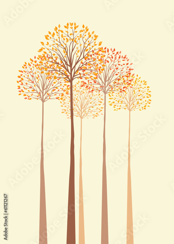 Nowoczesny obraz na płótnie Jesienne wektorowe drzewa na żółtym tle