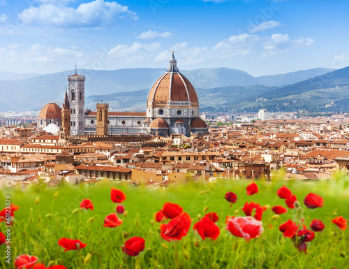Plakat na papierze fotorealistycznym Florence, duomo i giotto's campanile.
