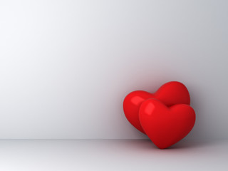 Aufkleber - Two red hearts on empty white wall background