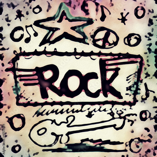 Naklejka - mata magnetyczna na lodówkę Doodle rock music icons background