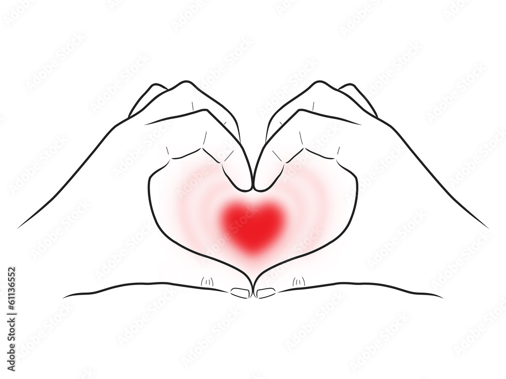 Fototapete Zeichnung Zwei Hande Umfassen Herzformig Ein Pulsierendes Herz Snyggg