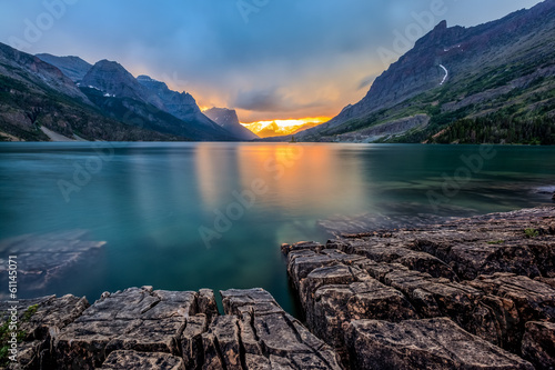 Fotografie, Obraz sunset at St. Mary Lake, Glacier national park, MT
