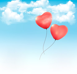 Aufkleber - Valentine heart-shaped baloons in a blue sky with clouds. Vector