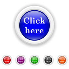 Sticker - Click here icon - six colours set vector