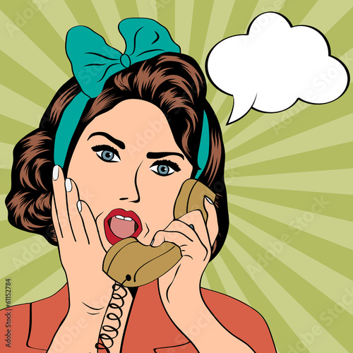 Board z aluminiowym obramowaniem Kobieta rozmowy przez telefon, ilustracja pop-art