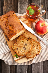 Canvas Print - Apple nut cakeand cup of tea