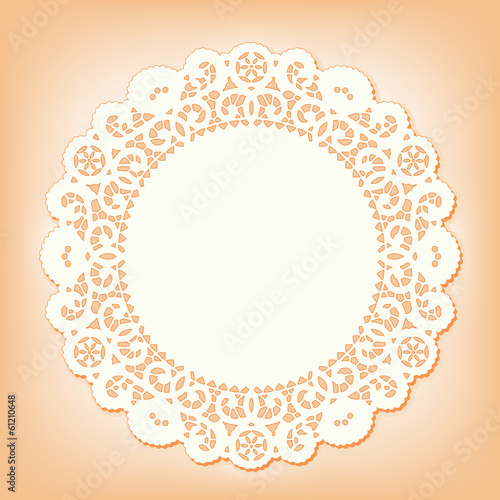 Fotografia, Obraz Lace Doily Place Mat, vintage pattern, copy space. pastel coral