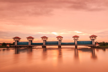 Floodgate at the dam for irrigation and flood control, Thailand