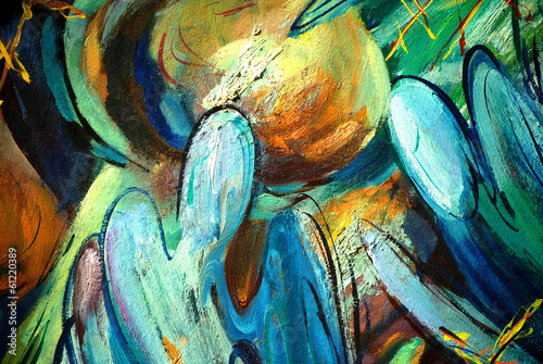 Obraz na płótnie canvas Anioły i kopuły, obraz olejny na płótnie, ilustracja