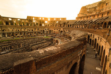 Inside Of Rome's Colosseum At Sunset