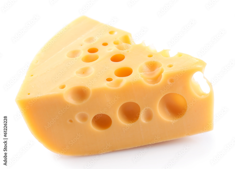Piece of cheese, isolated on white
