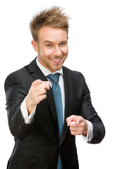 Wall Mural - Half-length portrait of manager pointing finger gesture