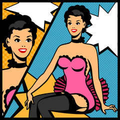 Wall Mural - Illustration of retro girl in pop art style.