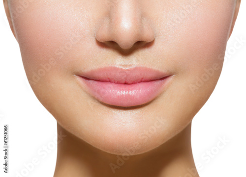 Beautiful Perfect Lips. Sexy Mouth Closeup over white Poster Mural XXL