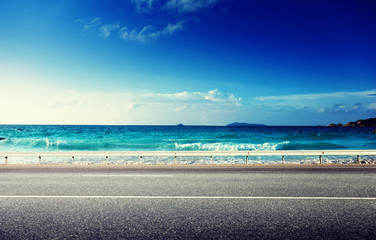 Wall Mural - road and sea in sunset time