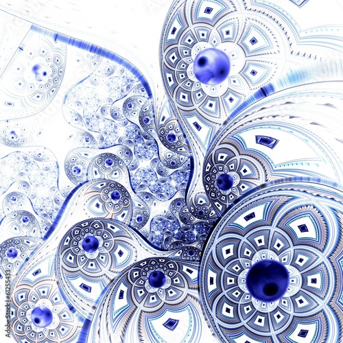 Naklejka ścienna Blue light fractal flower, digital artwork