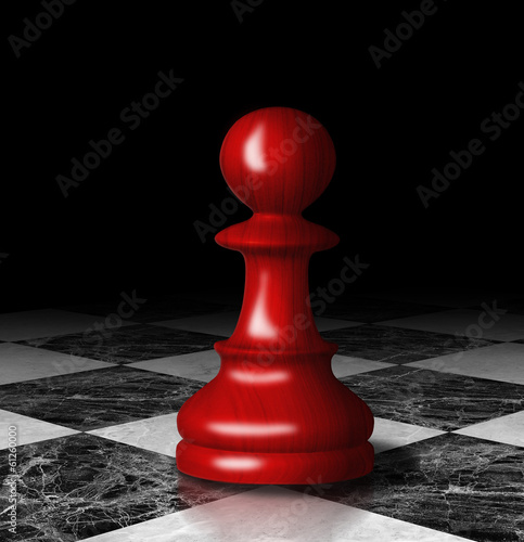 Fototapeta na wymiar Red chess pawn on the marble chessboard.