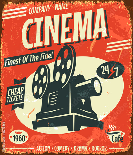 Tapeta ścienna Plakat retro kino grunge. 