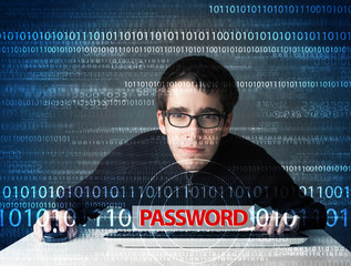 Aufkleber - Young geek hacker stealing password