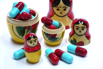 Wall Mural - Russian Babushka nesting dolls and capsules 2